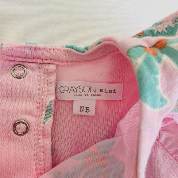 NWT Grayson Mini Baby Girl Romper Headband Newborn NB Pink Tropical Ruffle Boho - Picture 3 of 5